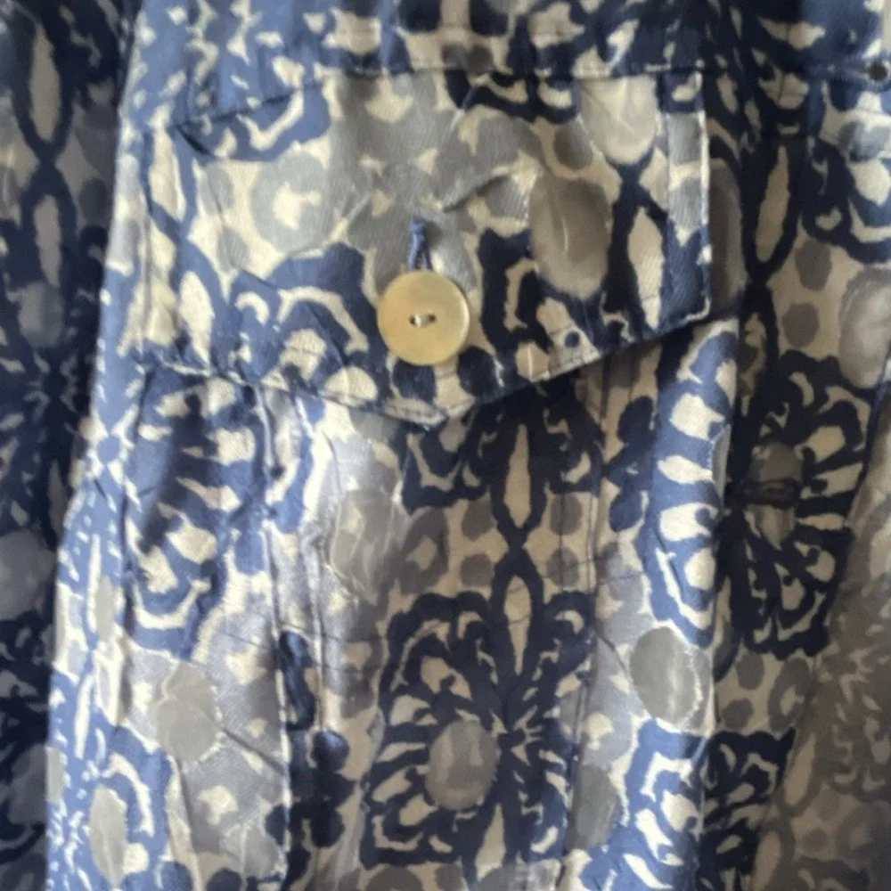 Ruby Rd. Collared Floral Blue Button-Up Shirt 16W Rayon Polyester Linen - Picture 3 of 4